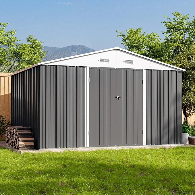 Patiowell 10 x 8 FT Outdoor Storage Shed, Large Garden Tool Metal Shed with S...