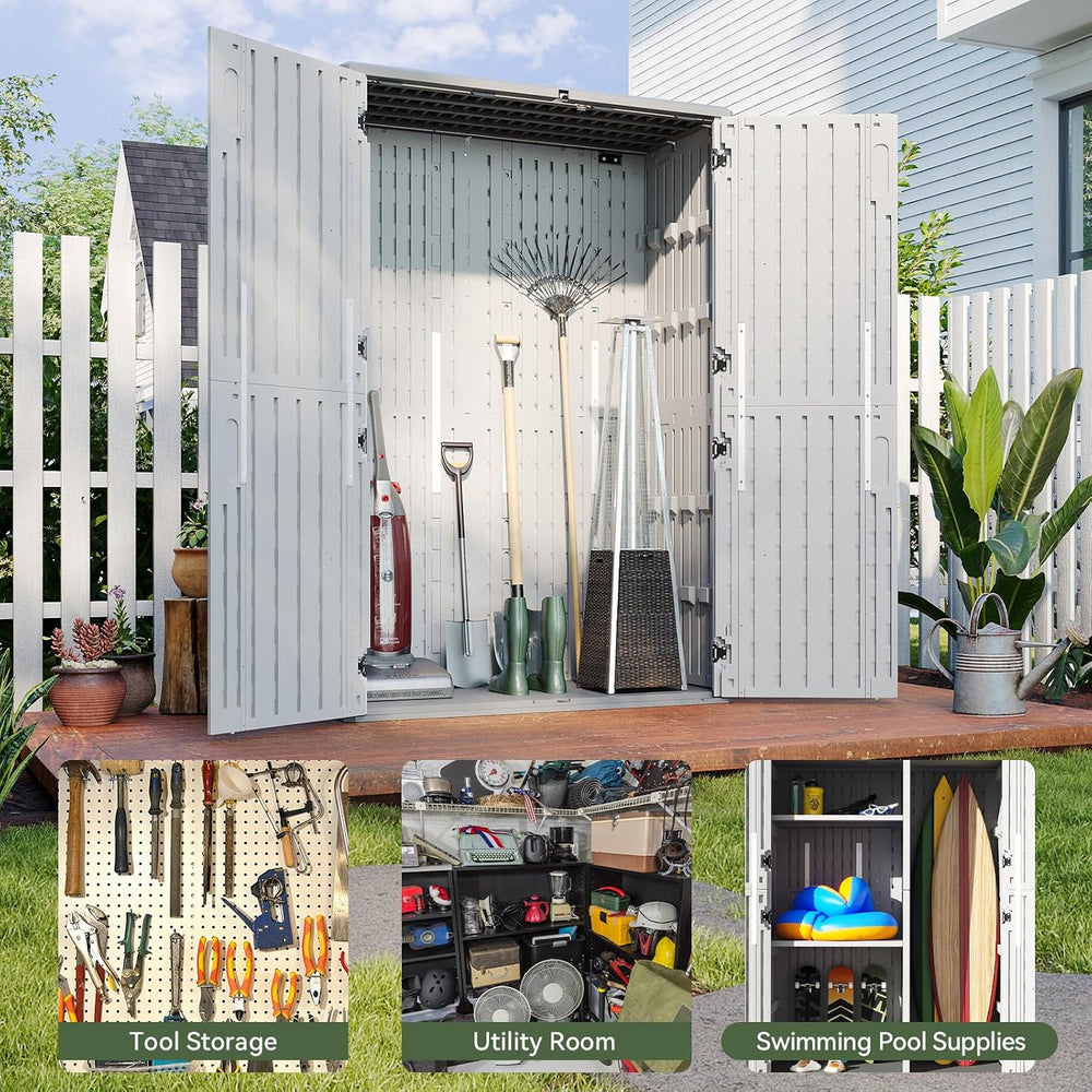 Aoxun Outdoor Storage Shed, 64 Cu.Ft Vertical Resin Sheds, White