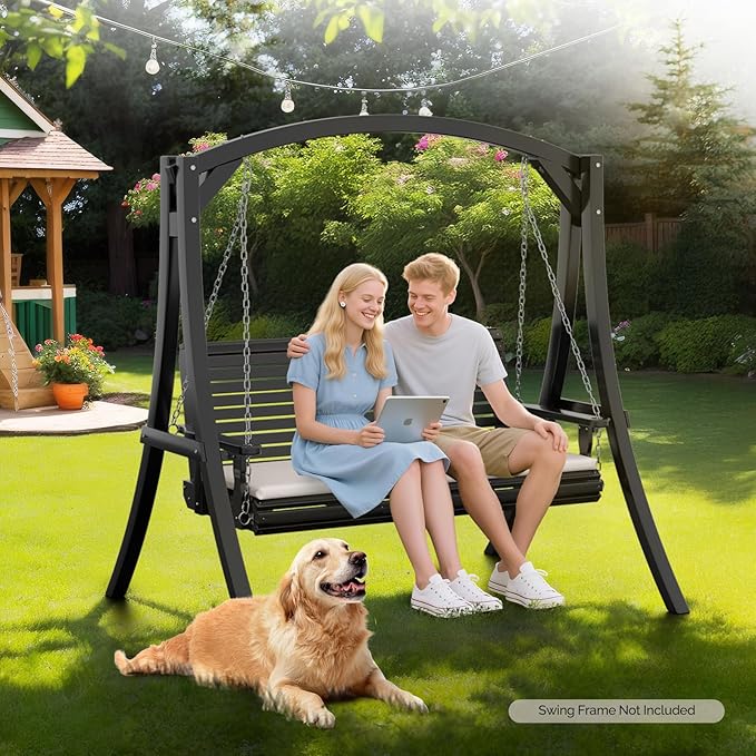 VINGLI Heavy Duty 880 LBS Patio Wooden Porch Swing Outdoor with Extra Cushion...