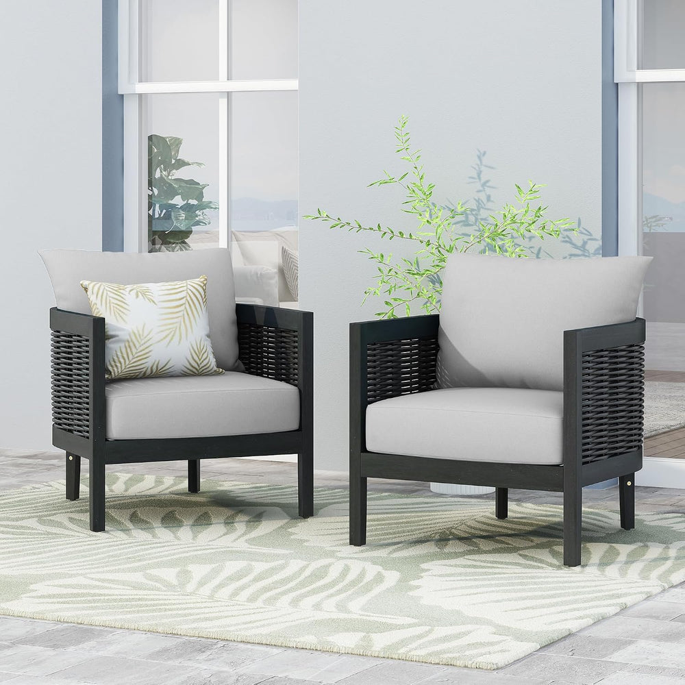 Merax Set of 2 Outdoor Acacia Wood Wicker Club Chair with Cushion,Patio Furni...