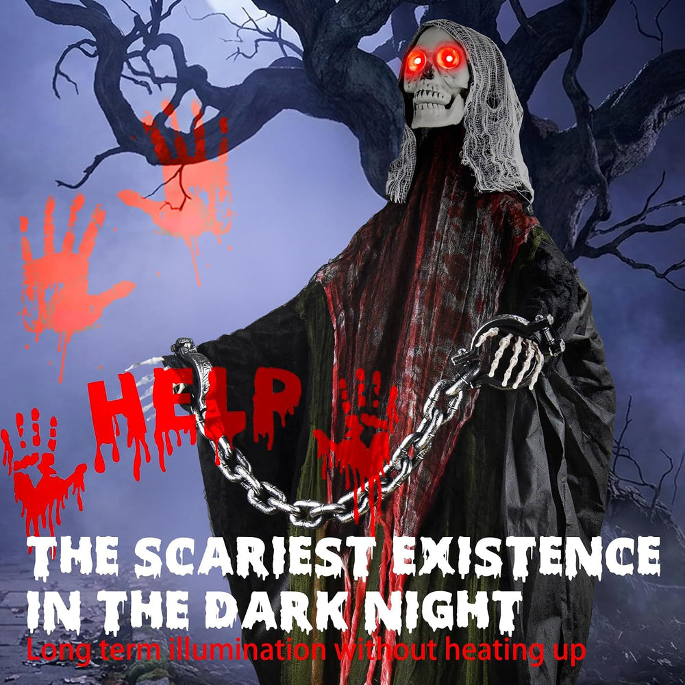 Halloween Skeleton With LED Red Glowing Eyes, Sound & Touch Activated Mot...