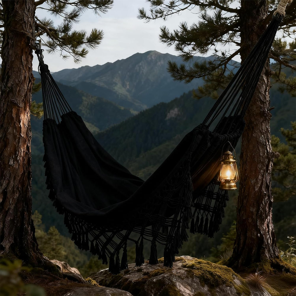 Goutime Double Hammock,Macrame Boho Portable Camping Tree Hammock,Black