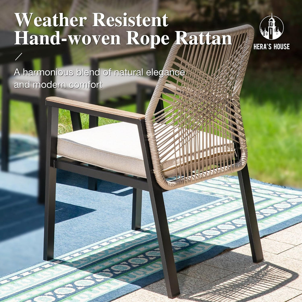 5pc Patio Dining Set, 42" Round Table & 4 Rattan Chairs