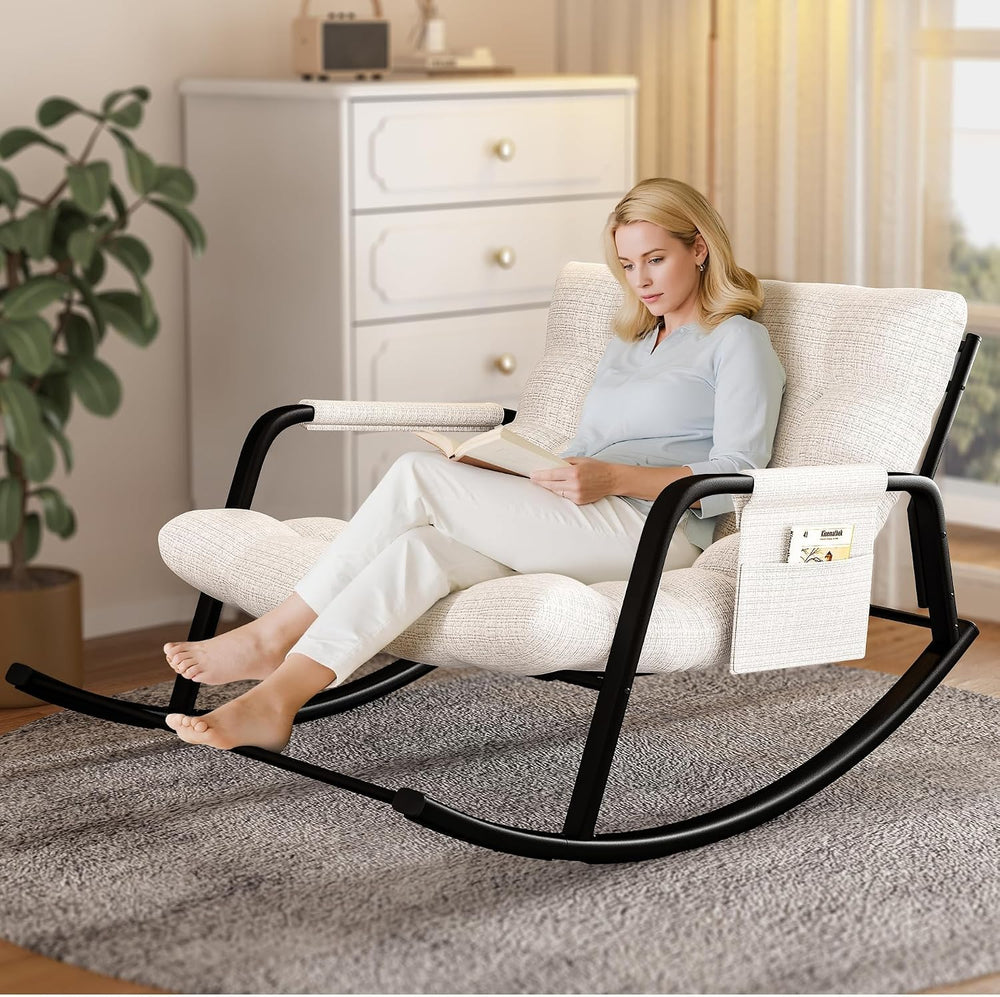 Double Papasan Rocking Chair with Cushion, Patio Loveseat Rocker
