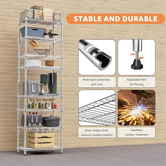 8 Tier 2000 lbs Storage Rack Metal Wire Shelving Unit, Storage Standing Shelf...