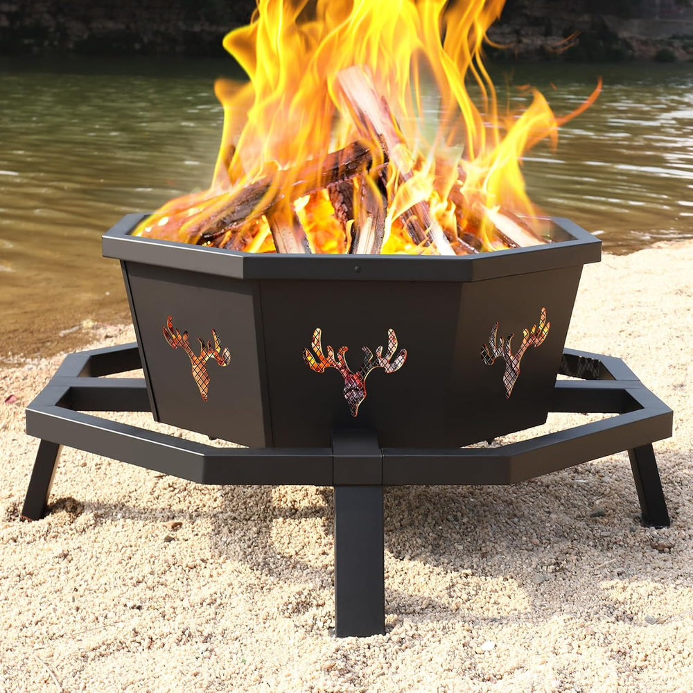 BOINN 35 Inch Octagonal Outdoor Fire Pit, Fire Pits for Outside Wood Burning ...