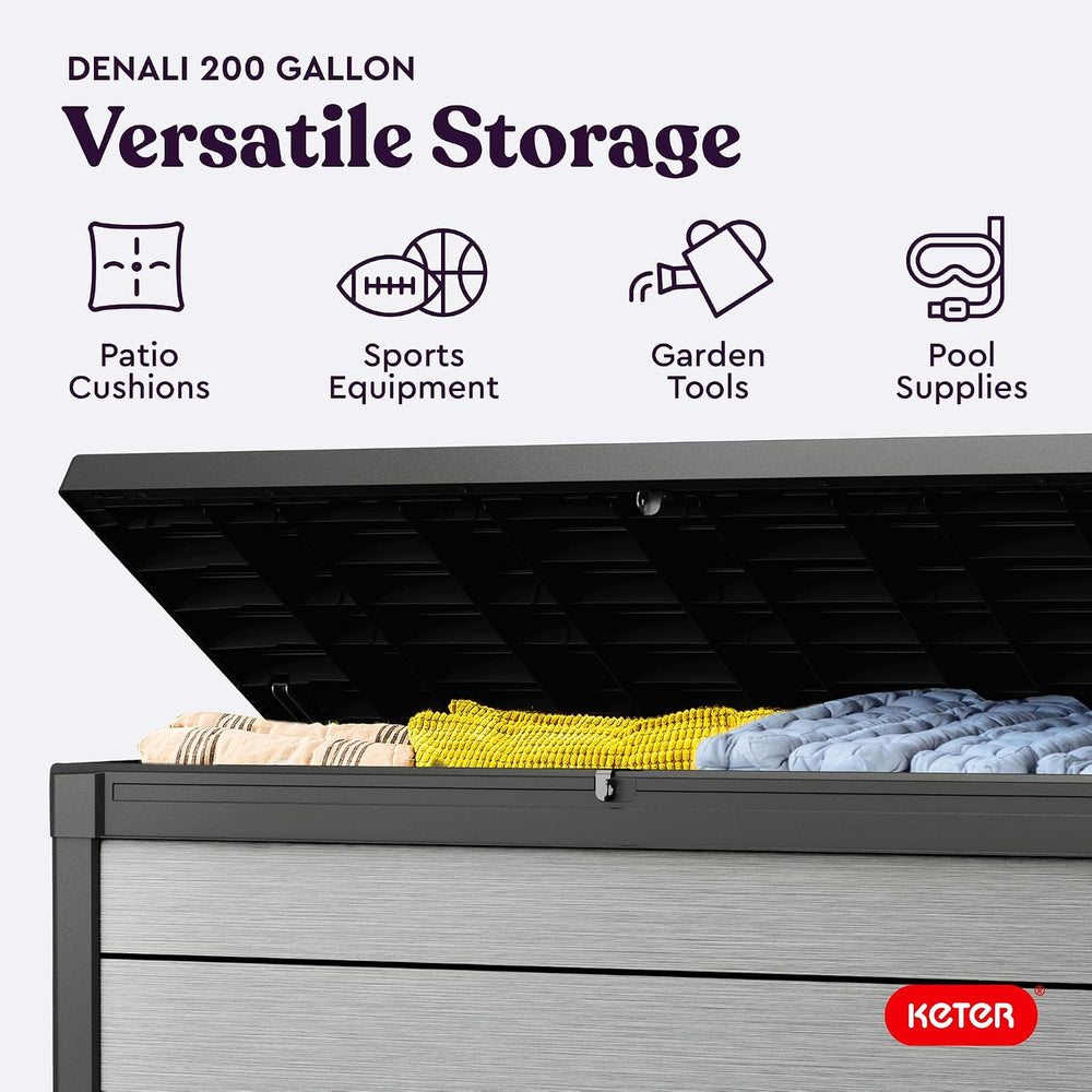 Keter Denali 200 Gallon Resin Large Deck Box with Double Wall 20mm Panels - P...