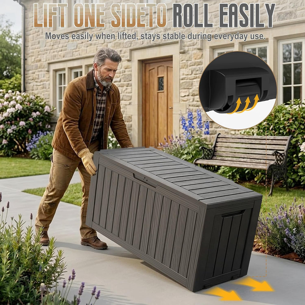 DRATO 145 Gallon Deck Boxes Outdoor Waterproof Storage Box with Wheels