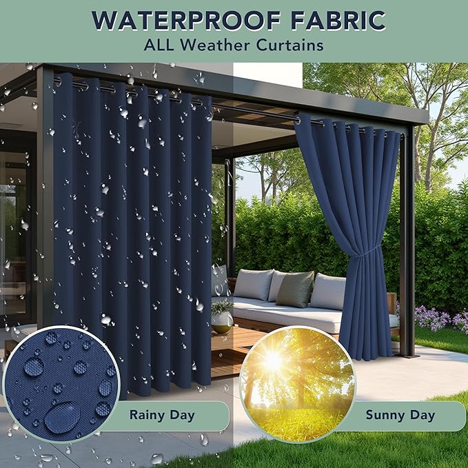 Outdoor Curtains for Patio Waterproof - 6 Panels Privacy Weatherproof Outside...
