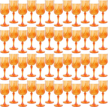 Plastic Wine Glasses，Plastic Goblets Vintage Style Cordial Drinking Glasses for Wedding Reception, Halloween Grand Event Party Supplies (48, Pumpkin orange) (48Pack)