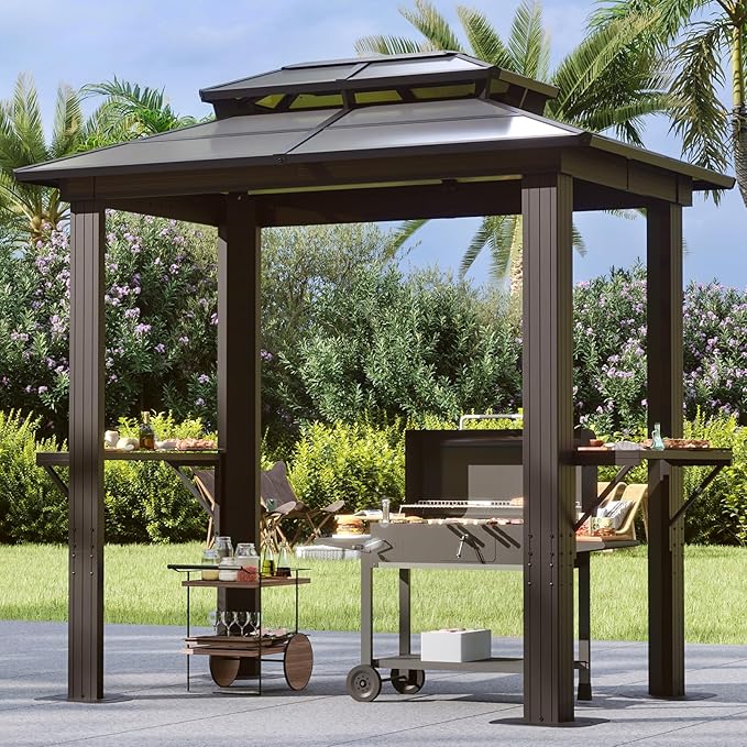 Aoxun Grill Gazebo 8 x 5FT, Outdoor Barbecue Gazebo with Double Polycarbonate...