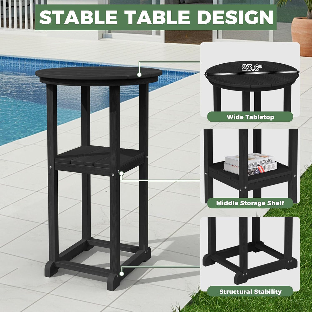 Outdoor Bistro Bar Set, Patio High Top Table and Bar Height Tall Adirondack C...