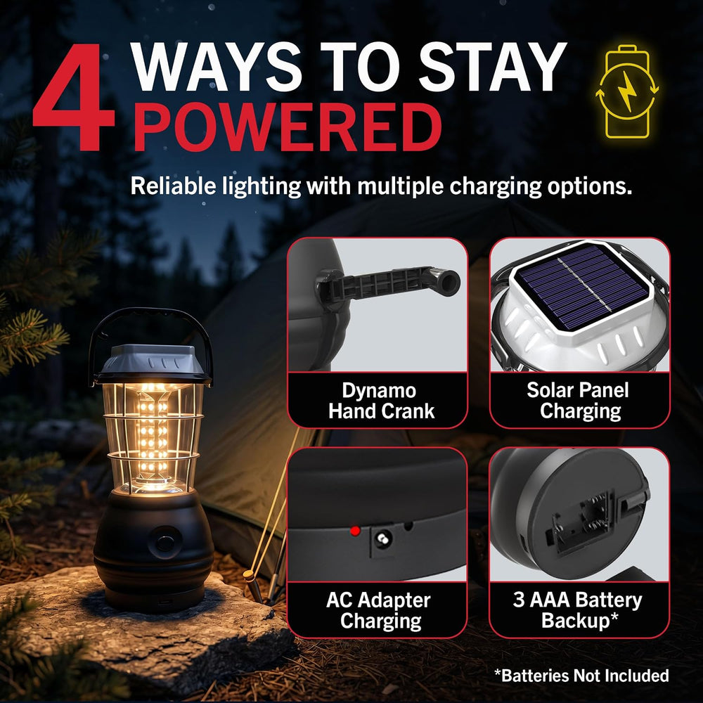 Dynamo Hand Crank Solar Powered Lantern - Battery-Operated or Rechargeable LE...