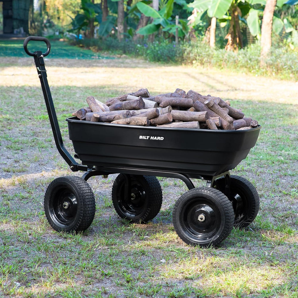 BILT HARD 7 Cu Ft Poly Garden Dump Cart 1200 lbs with No Flat Tires, Quick Re...