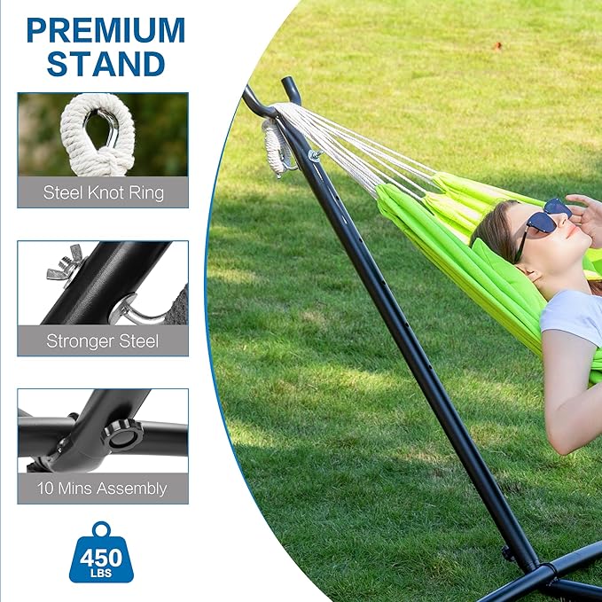 PNAEUT Double Hammocks with Stand for Outside, Portable Space Saving Heavy-Du...
