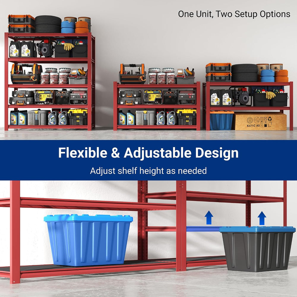 FLEXIMOUNTS Garage Shelving, 60" W x 72" H x 24" D, Red, 5 Tier