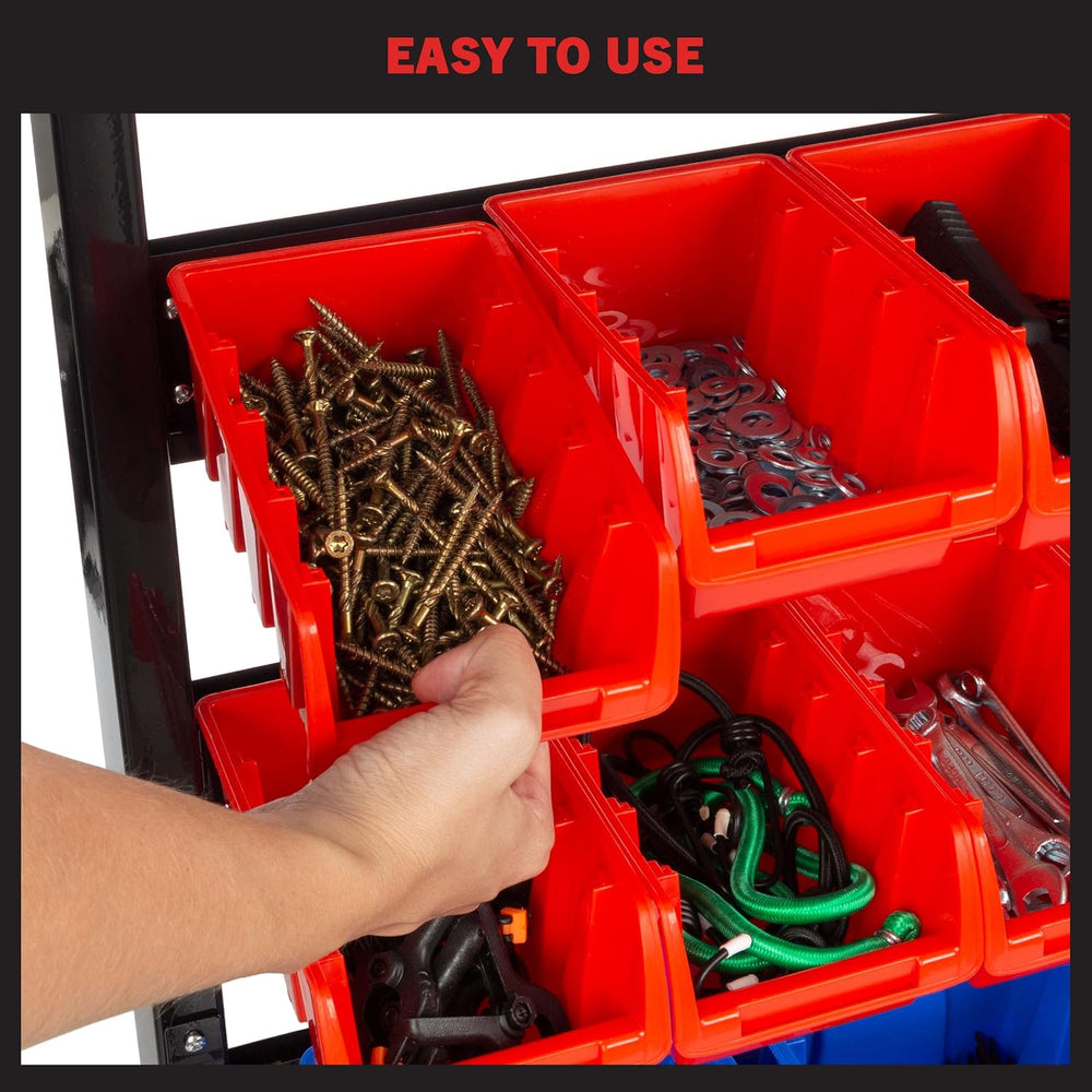 47-Bin Garage Organization Rack (15 Large, 32 Small) - Tabletop or Wall Mount...