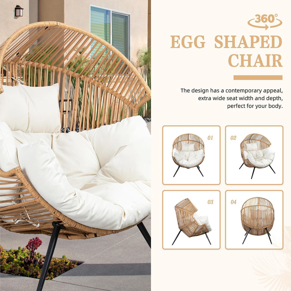 Vongrasig Outdoor Wicker Egg Chair PE Rattan Chair with Cushion, Oversized Pa...