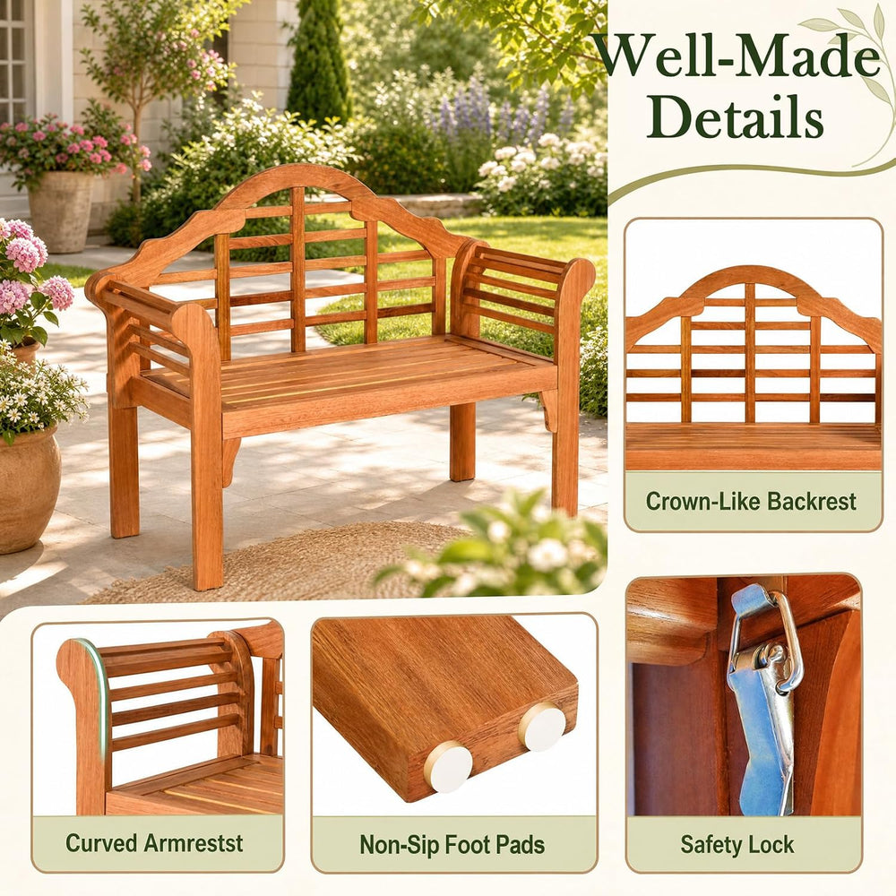 Tangkula 49” Folding Outdoor Eucalyptus Wood Garden Bench, Natural
