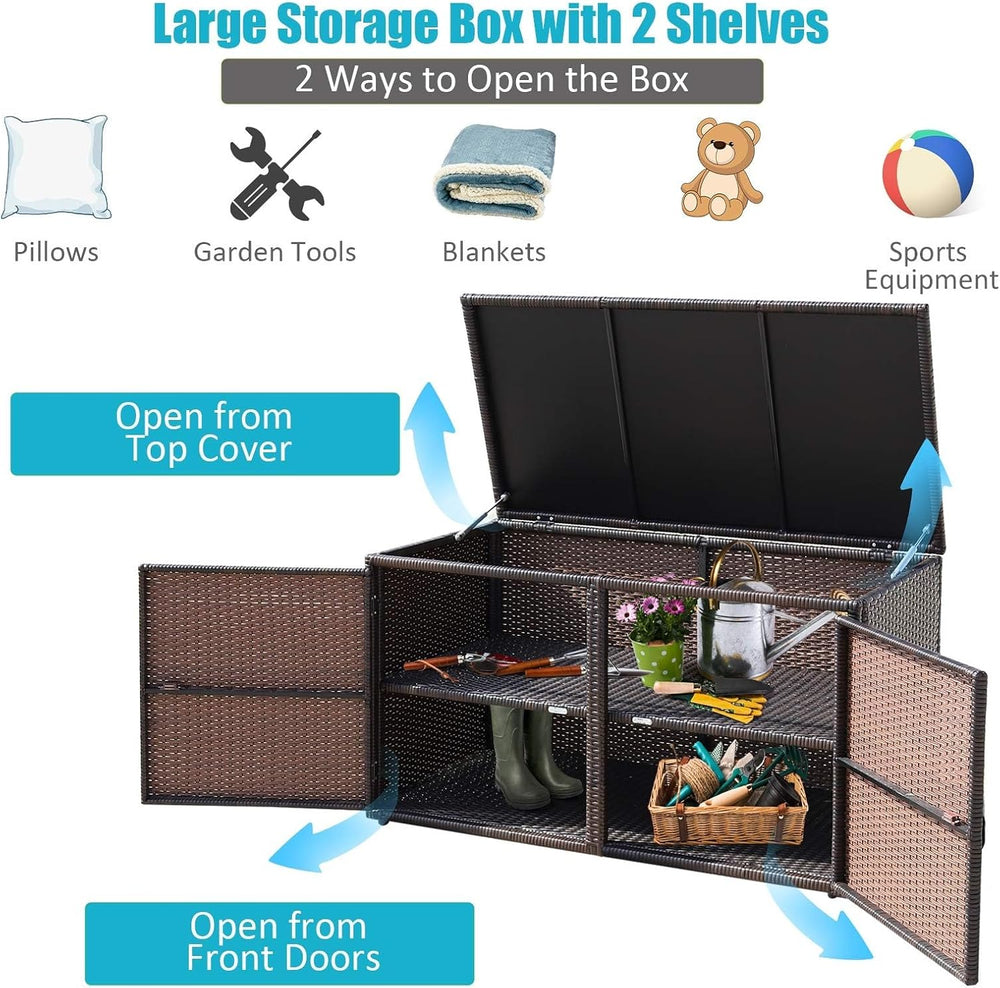 HAPPYGRILL Deck Box Outdoor Wicker Storage Box Cabinet, 88 Gallon Patio Ratta...
