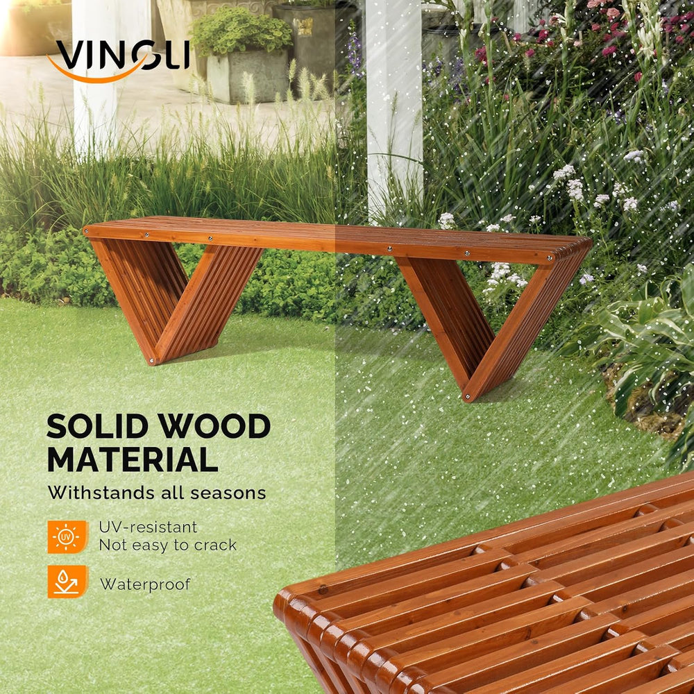 VINGLI Outdoor Bench - 63" Patio Bench, Wooden, All Weather, 600lb Capacity