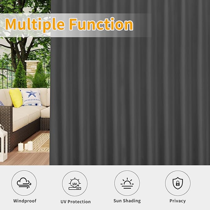 Easy-Going Outdoor Patio Curtains Detachable Tab Top Windproof Weatherproof C...