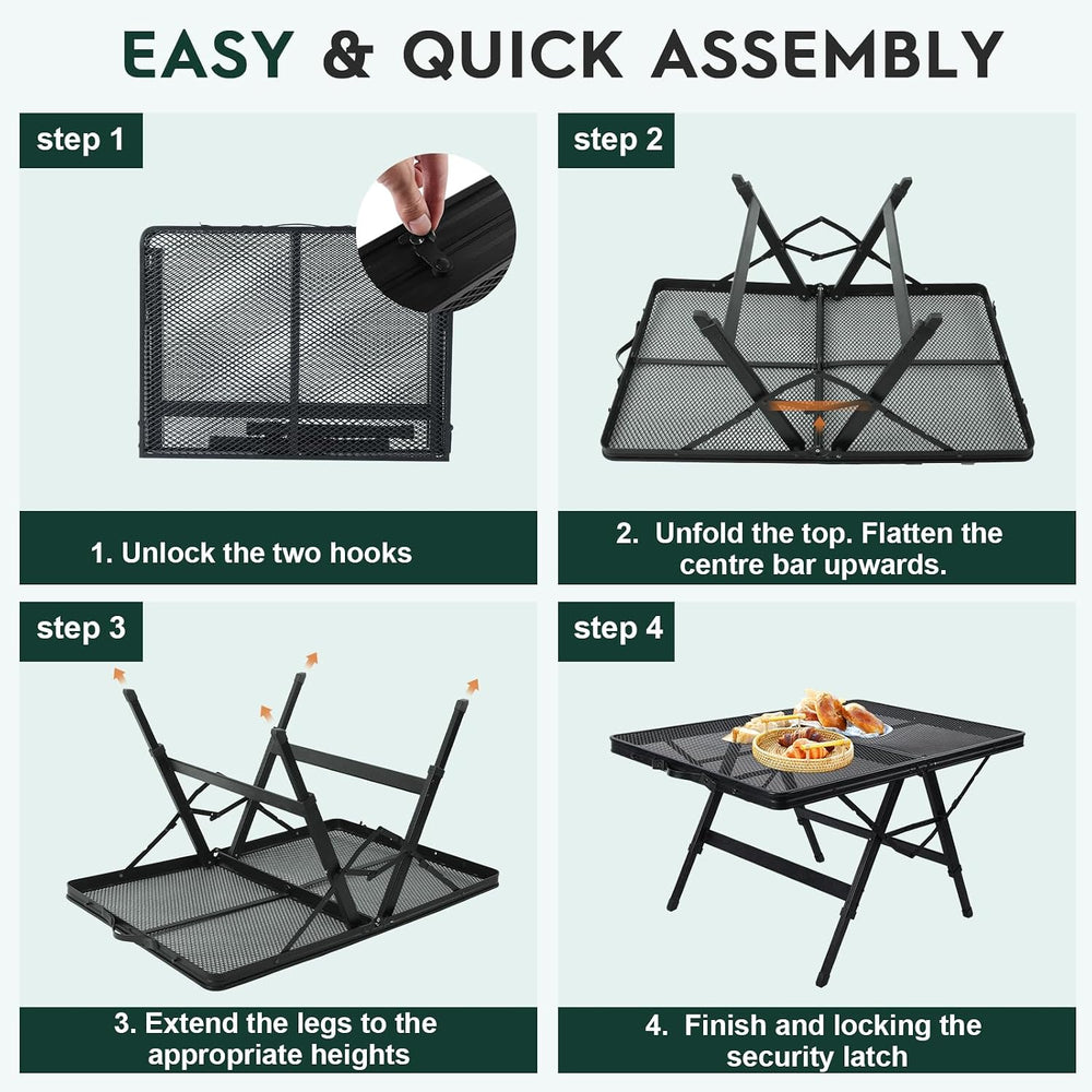 Folding Grill Table, 3x2 FT Adjustable Height Camping Table