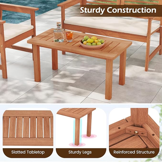 Tangkula Outdoor Coffee Table, 35.5” Patio Table with Slatted Tabletop, Recta...