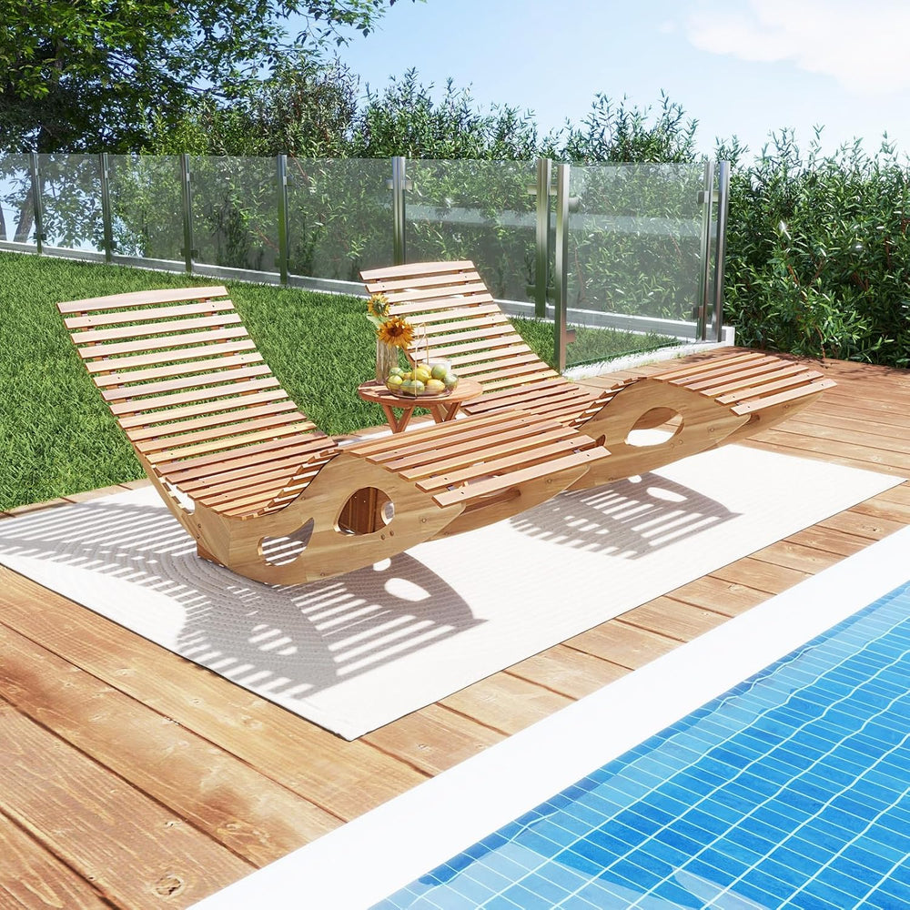 Tangkula Outdoor Chaise Lounge Chair Set of 2, Acacia Wood Rocking Sun Lounge...