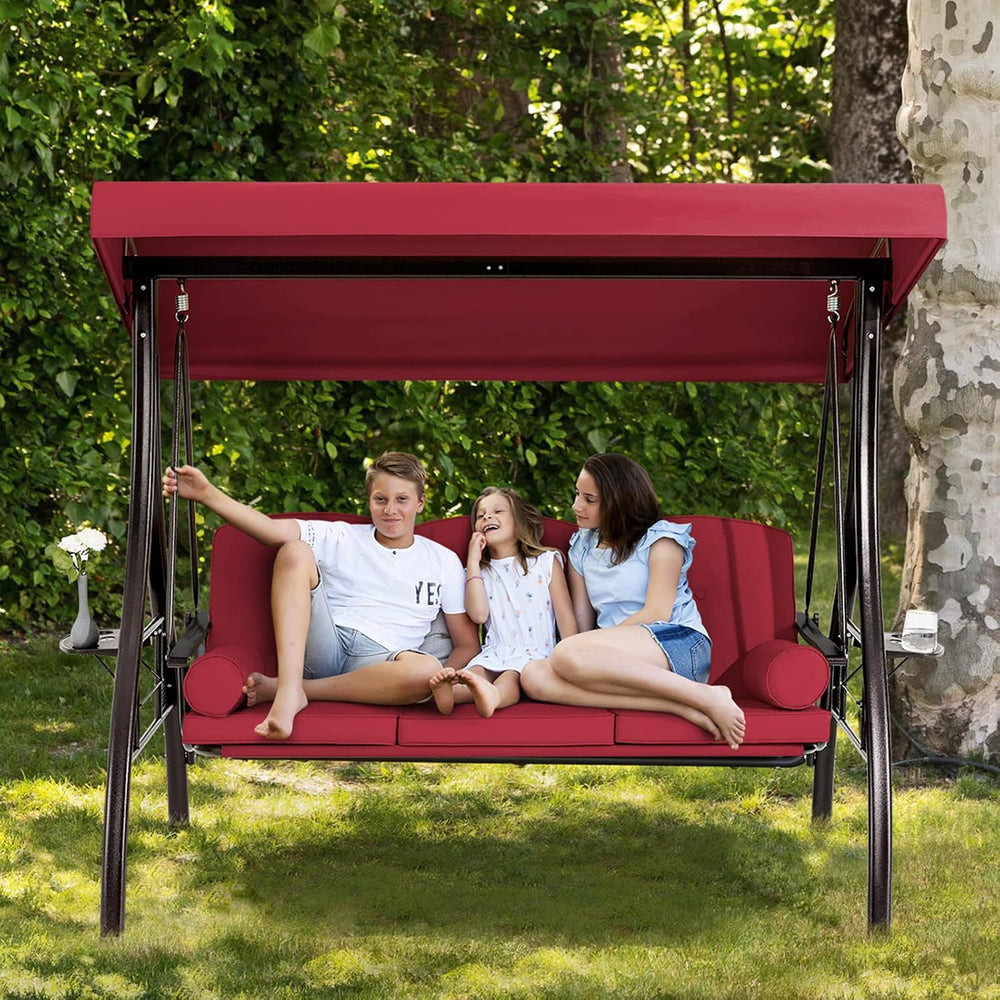 3 Person Porch Swing with Adjustable Canopy, Patio Swing with Stand