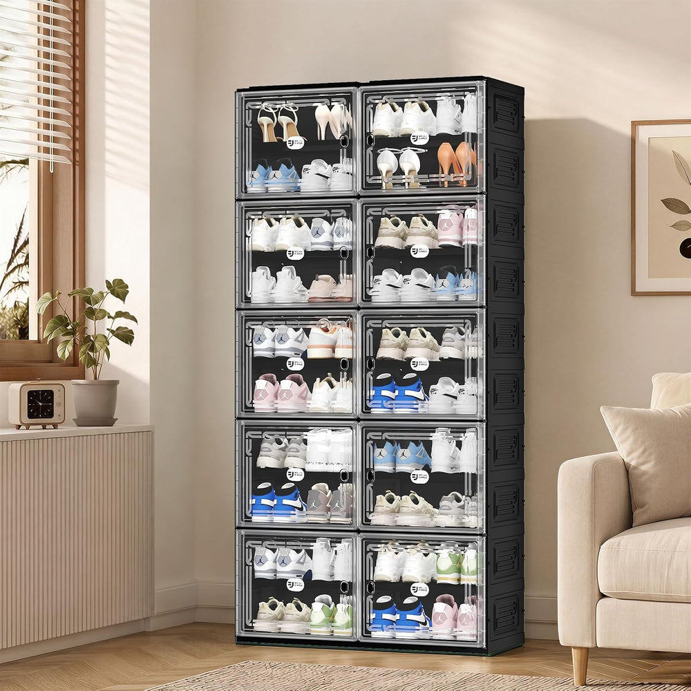 Black Shoe Storage Cabinet for 40 Pairs with Magnetic Clear Doors