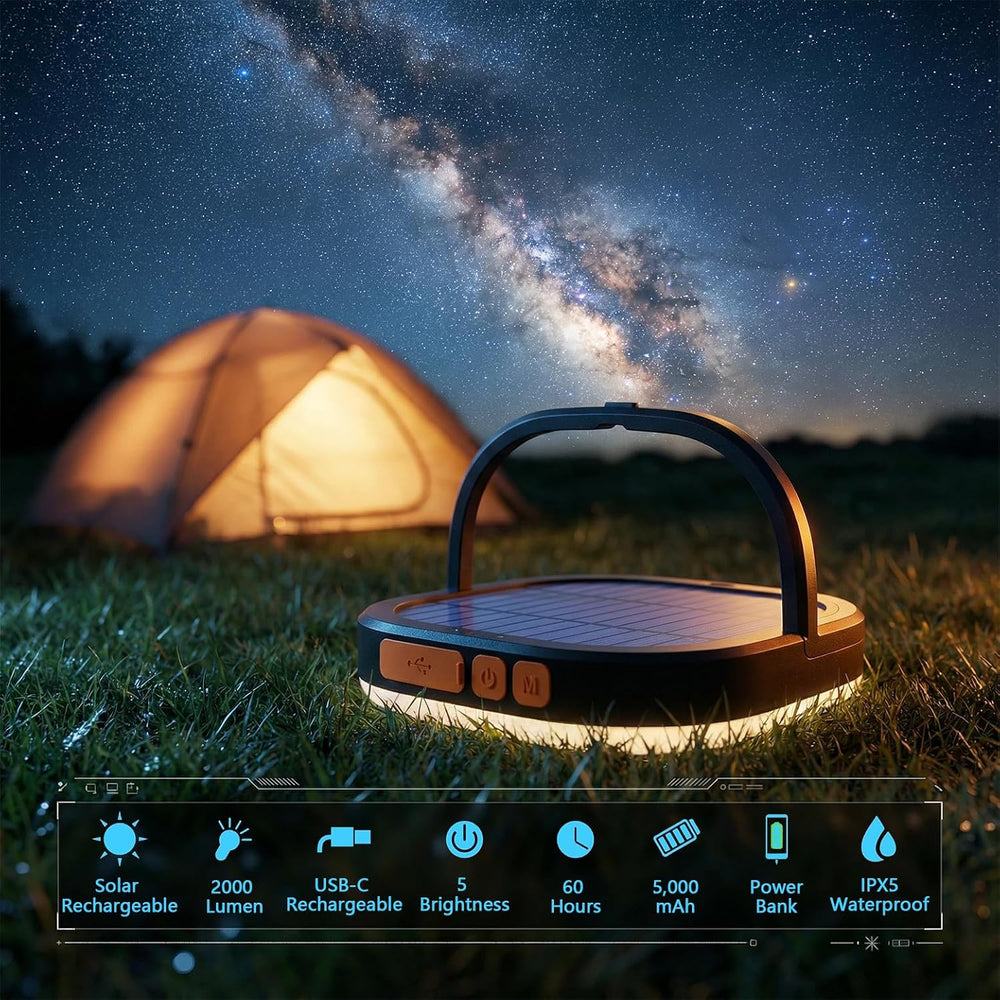 LED Camping Lantern, Solar Lanterns, 5000mAh Rechargeable Light 2000 Lumens 5...
