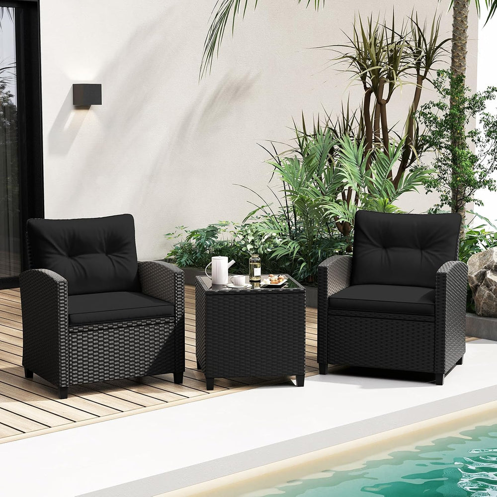 RELAX4LIFE 3-Piece Patio Furniture Set - Wicker Rattan Bistro Sofa Set with G...