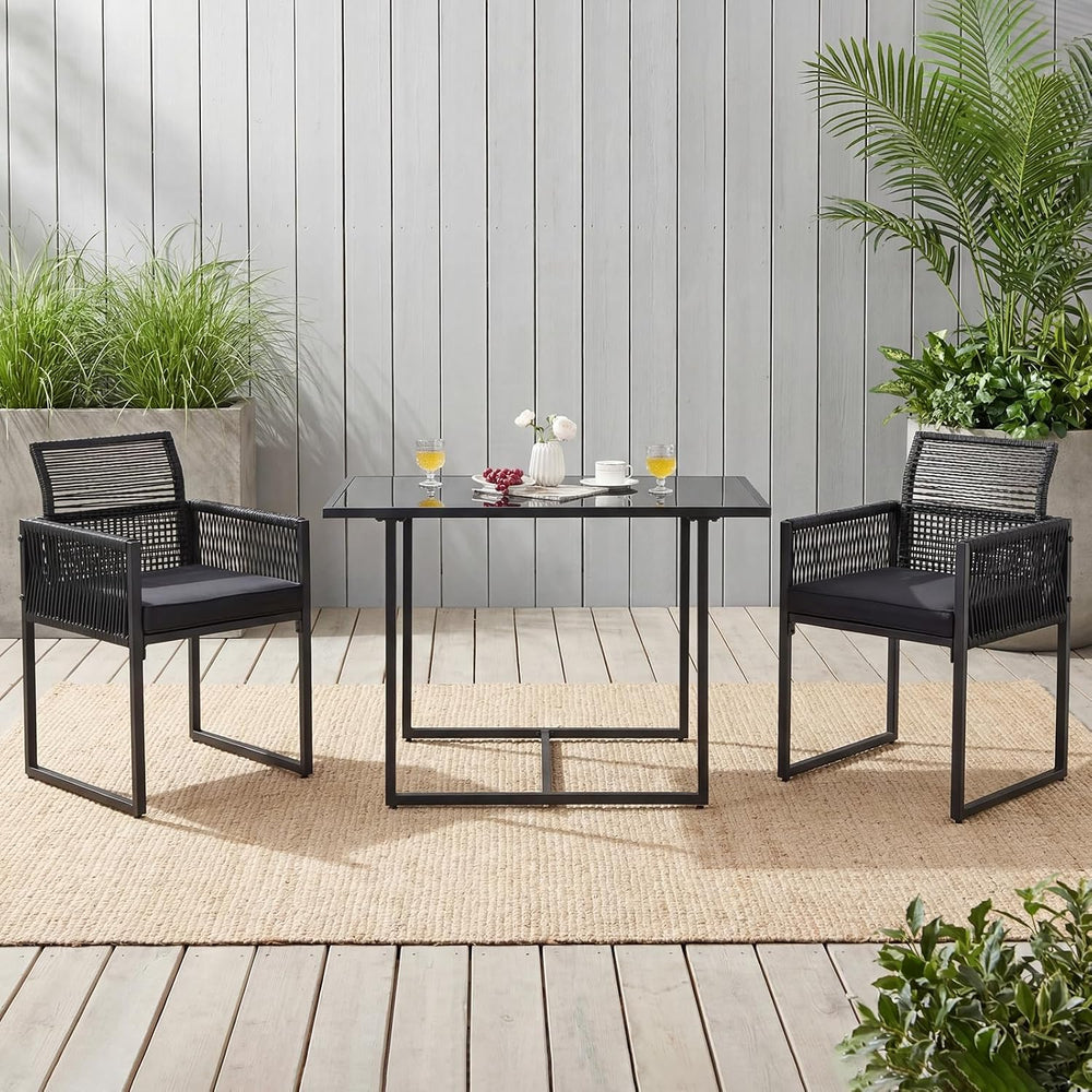 Tangkula 3 Pieces Outdoor Dining Set, PE Rattan Patio Furniture Set with Fold...