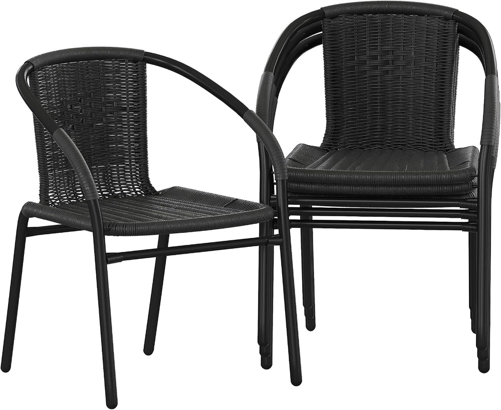 Flash Furniture Lila Modern Rattan Indoor/Outdoor Stackable Dining Chairs, St...