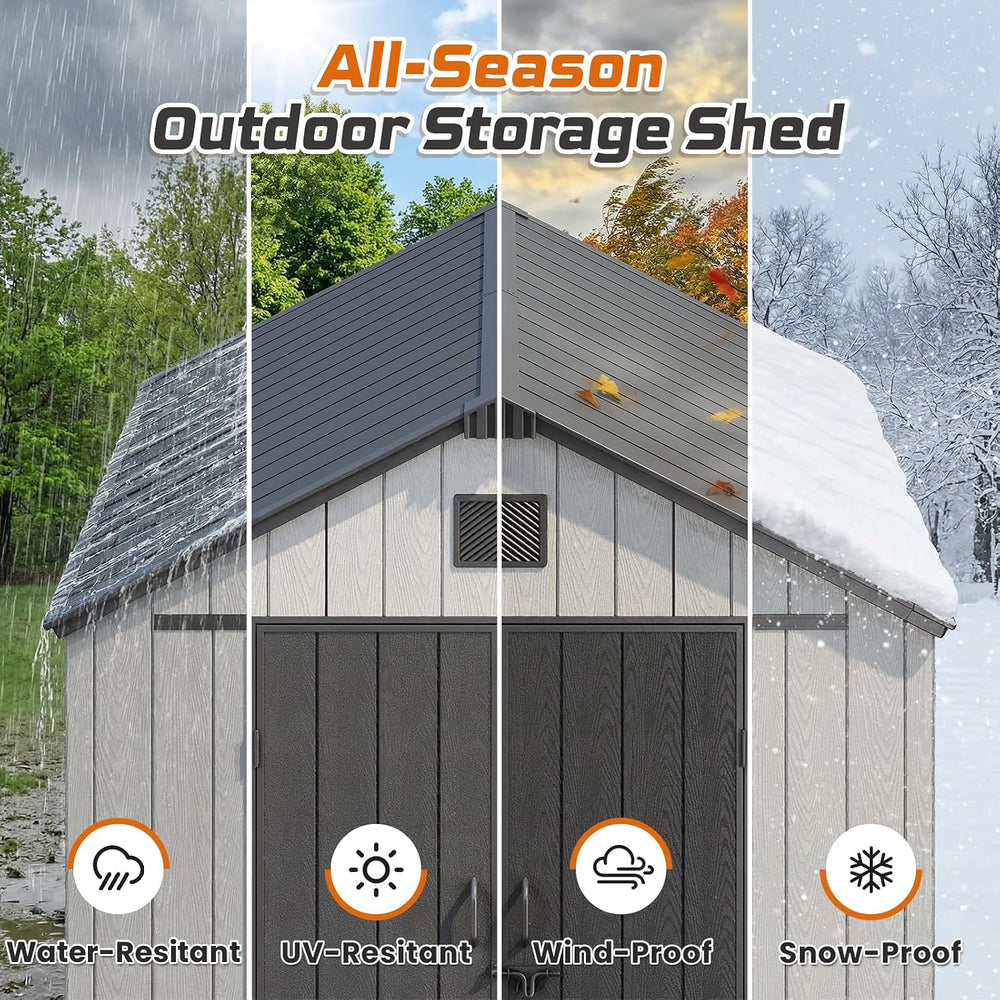Jocoevol Heavy Duty Storage Shed, 8x10FT Resin Outdoor Shed for Backyard