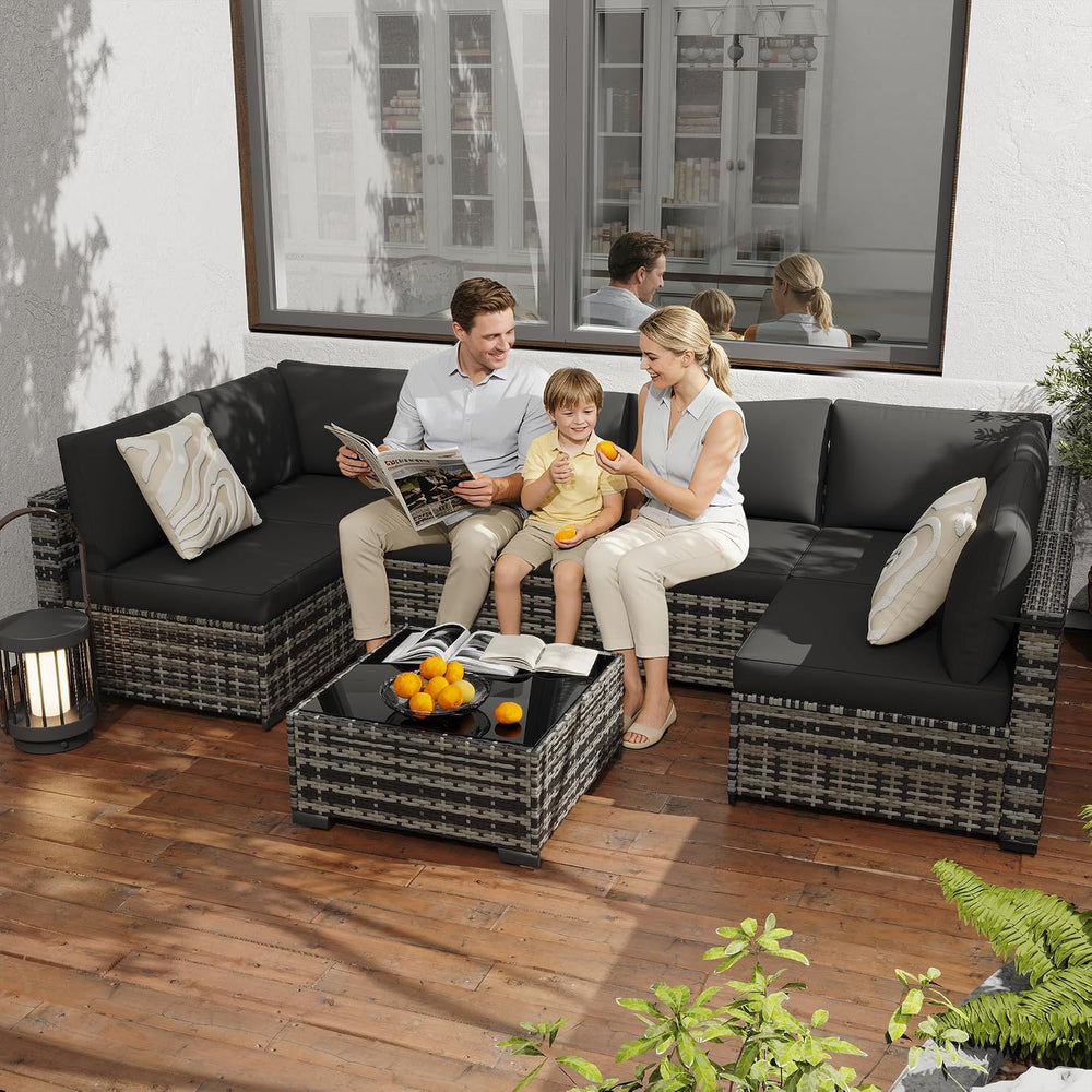 KIGOTY 7-Piece Patio Furniture Set, All-Weather PE Rattan Outdoor Sectional S...