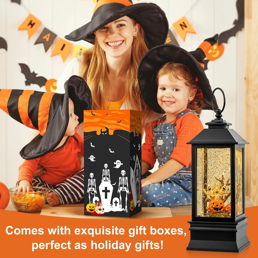 Halloween Snow Globe Lantern Water Glittering Spooky Ghosts in Pumpkins with ...