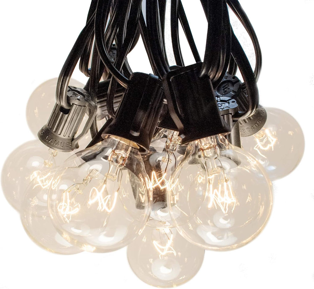 50 Foot Globe String Lights - Set of 50 G40 Clear Bulbs - Black Wire
