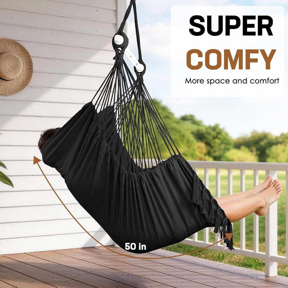 Hanging Swing Hammock Chair with Spreader Bar & Adjustable Straps - Black
