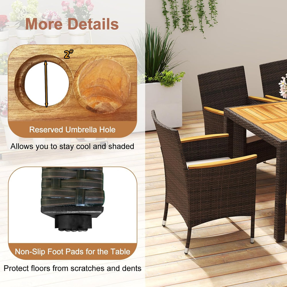 COSTWAY 9-Piece Patio Rattan Wicker Dining Set for 8 with Umbrella Hole