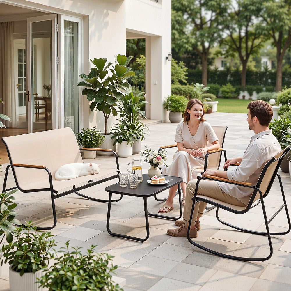 YITAHOME 4 Pieces Patio Furniture Set, Textilene Patio Set w/Wooden Armrest R...
