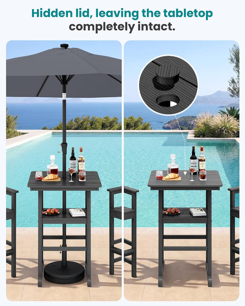 SERWALL 5 Pcs HDPE Bar Height Chairs and Double Layer Pub Table Set, Gray