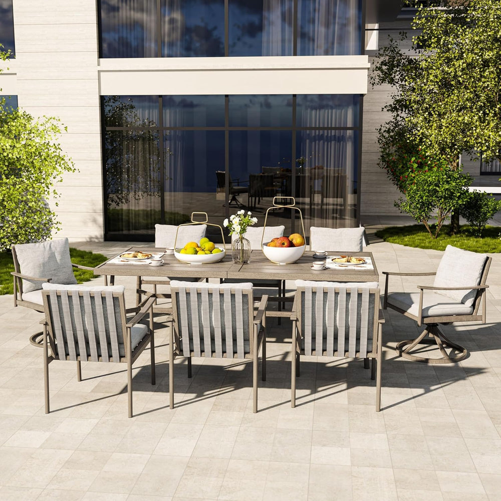 HAPPATIO 9-Piece Patio Table and Chairs Set for 8, Aluminum Outdoor Dining Se...