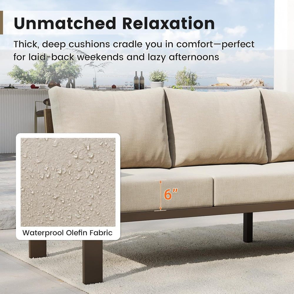 UDPATIO Outdoor Patio Furniture Set, L-Shaped Couch, 6" Thick Cushion