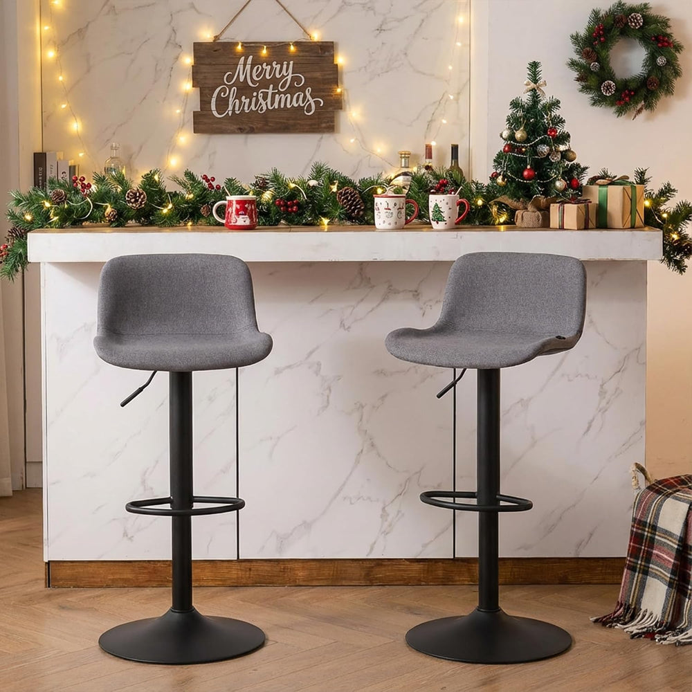 YOUTASTE Fabric Grey Bar Stools Set of 2, Modern Upholstered Counter Height B...