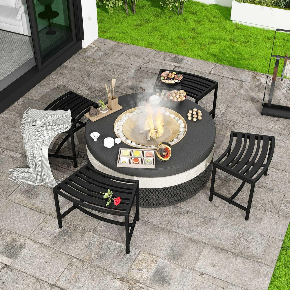 Metal Outdoor Curved Fire Pit Bench Set of 4, Fire Pit Seating Waterproof, St...