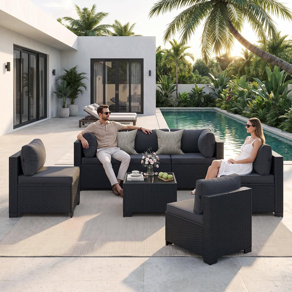 Aoxun 7-Piece Outdoor Furniture, Patio Furniture Sets with Thick Cushions, Wi...