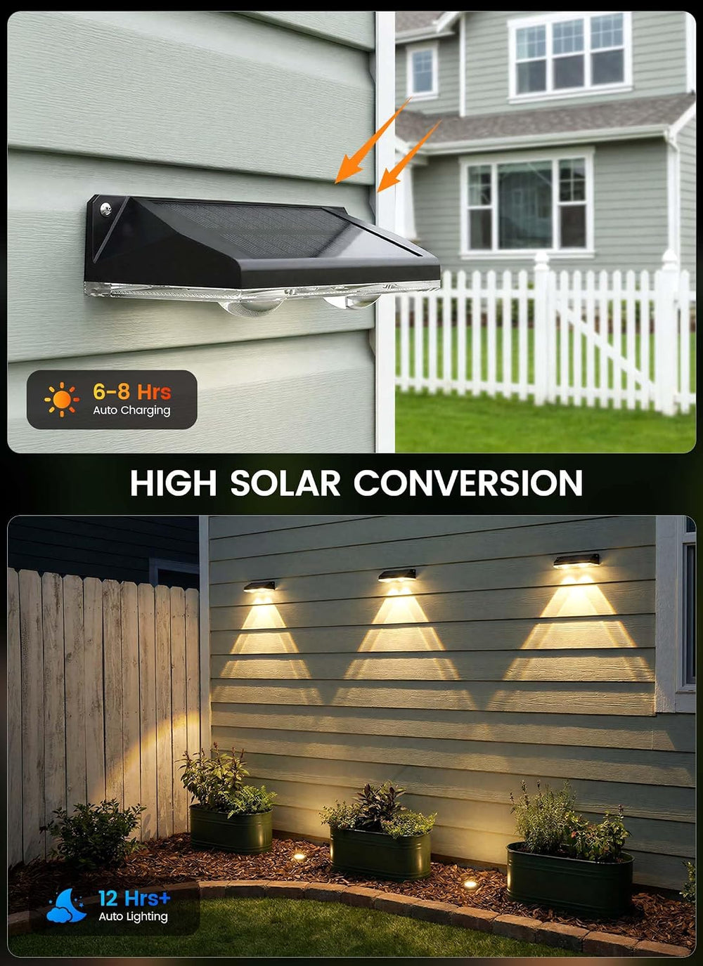 Brightown 8 Pack Solar Fence Lights Outdoor, 3000/4000/6000K/RGB 12 Modes