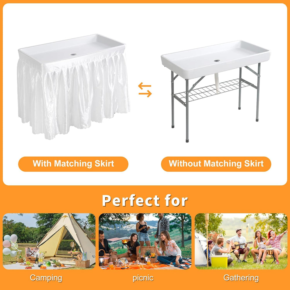 Allpop 4 Foot Folding Ice Cooler Table with Matching Skirt, Portable Patio Ta...